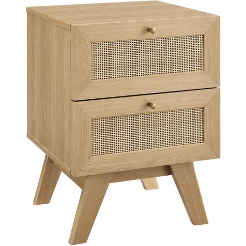 Soma 2 Drawer Nightstand in Oak Finish & Rattan