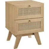 Soma 2 Drawer Nightstand in Oak Finish & Rattan