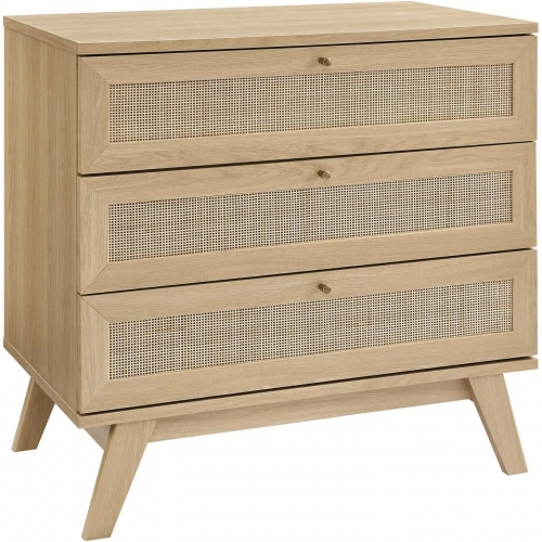 Soma 3 Drawer Dresser in Oak Finish & Rattan
