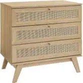 Soma 3 Drawer Dresser in Oak Finish & Rattan
