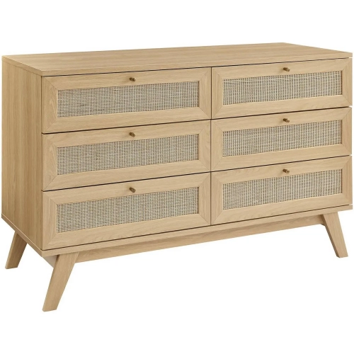 Soma 6 Drawer Dresser in Oak Finish & Rattan
