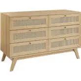 Soma 6 Drawer Dresser in Oak Finish & Rattan