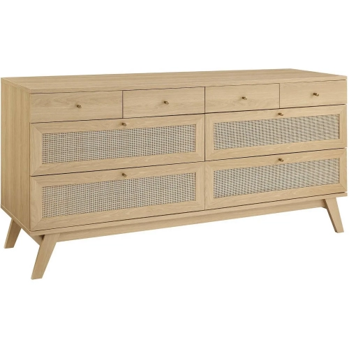 Soma 8 Drawer Dresser in Oak Finish & Rattan