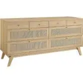 Soma 8 Drawer Dresser in Oak Finish & Rattan