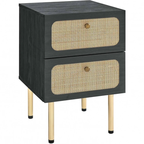 Chaucer 2 Drawer Nightstand in Black & Rattan
