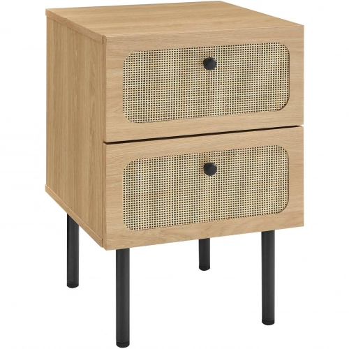 Chaucer 2 Drawer Nightstand in Oak Finish & Rattan
