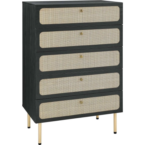 Chaucer 5 Drawer Chest in Black & Rattan
