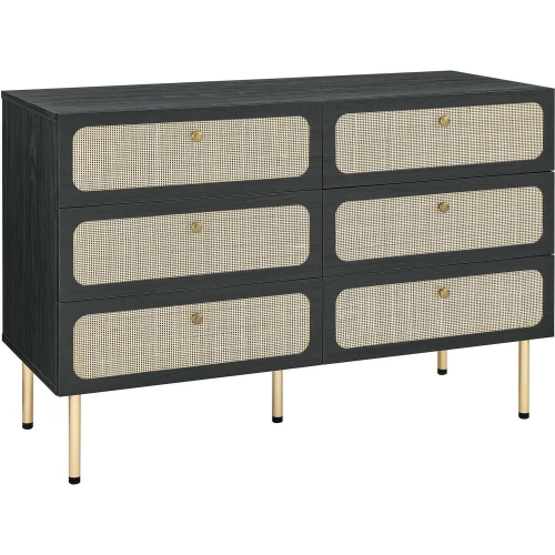 Chaucer 6 Drawer Dresser in Black & Rattan