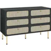 Chaucer 6 Drawer Dresser in Black & Rattan