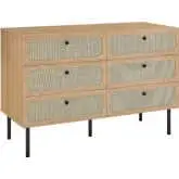 Chaucer 6 Drawer Dresser in Oak Finish & Rattan