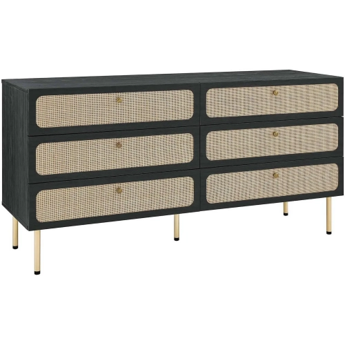 Chaucer 6 Drawer Dresser in Black & Rattan