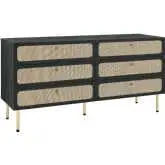 Chaucer 6 Drawer Dresser in Black & Rattan