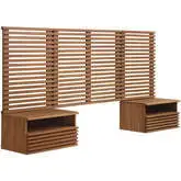 Render Wall Mount Twin Headboard & 2 Nightstands Set in Walnut Finish