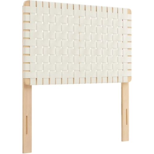 Sparta Twin Headboard in Natural Finish Wood & Beige Vegan Leather Weave