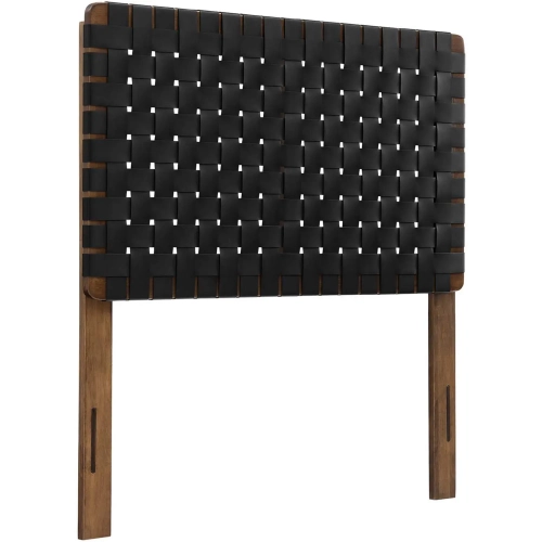 Sparta Twin Headboard in Walnut Finish Wood & Black Vegan Leather Weave