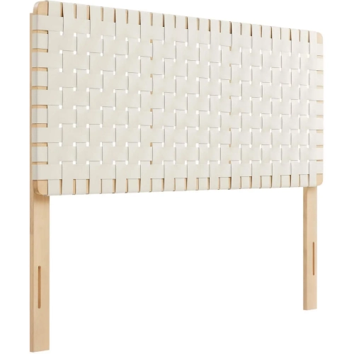 Sparta Full Headboard in Natural Finish Wood & Beige Vegan Leather Weave