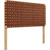 Sparta Full Headboard in Natural Finish Wood & Brown Vegan Leather Weave