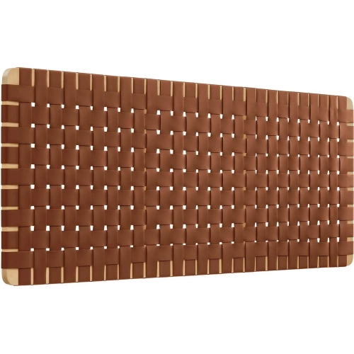 Sparta Wall Mount Queen Headboard in Natural Finish Wood & Brown Vegan Leather Weave