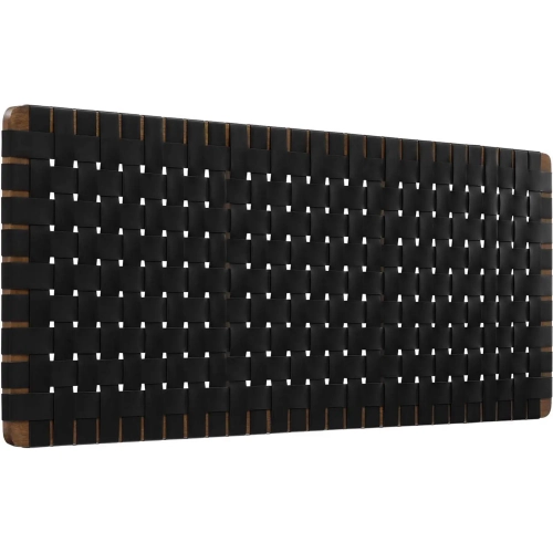 Sparta Wall Mount Queen Headboard in Walnut Finish Wood & Black Vegan Leather Weave