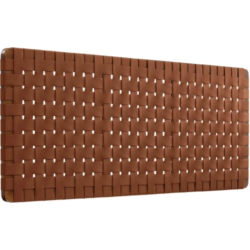 Sparta Wall Mount Queen Headboard in Walnut Finish Wood & Brown Vegan Leather Weave