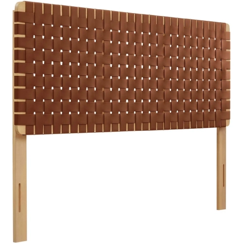 Sparta Queen Headboard in Natural Finish Wood & Brown Vegan Leather Weave