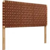 Sparta Queen Headboard in Natural Finish Wood & Brown Vegan Leather Weave