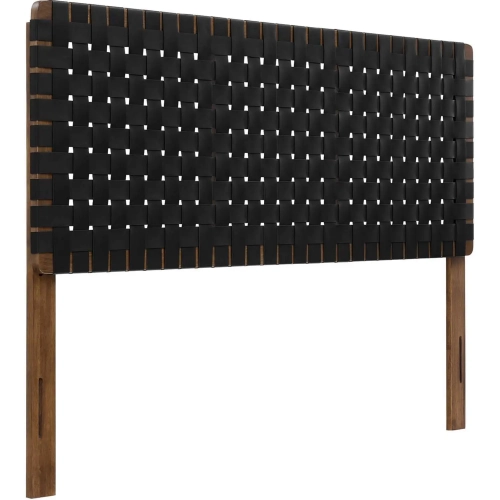 Sparta Queen Headboard in Walnut Finish Wood & Black Vegan Leather Weave