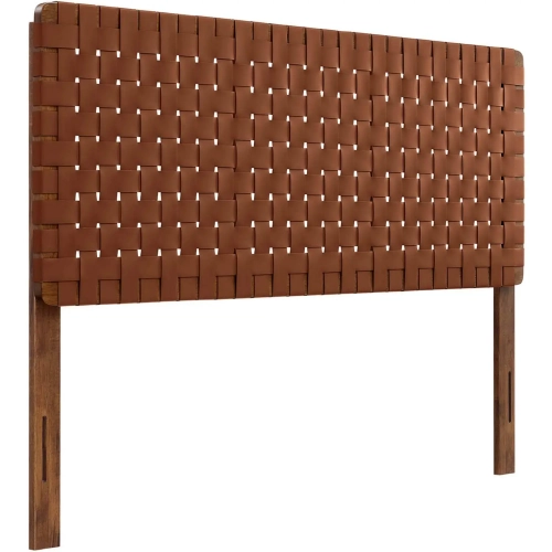Sparta Queen Headboard in Walnut Finish Wood & Brown Vegan Leather Weave