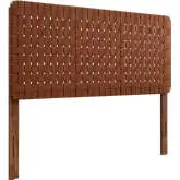 Sparta Queen Headboard in Walnut Finish Wood & Brown Vegan Leather Weave
