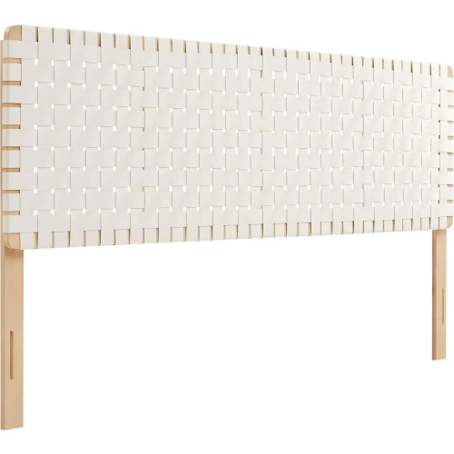 Sparta King Headboard in Natural Finish Wood & Beige Vegan Leather Weave