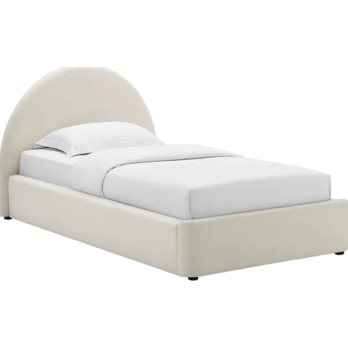 Resort Arched Round Twin Platform Bed in Alabaster Performance Velvet