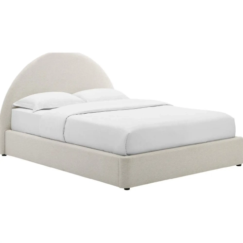 Resort Arched Round Full Platform Bed in Ivory Heathered Weave Fabric