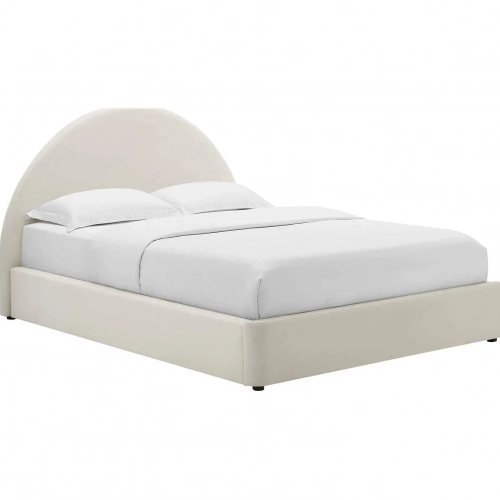 Resort Arched Round King Platform Bed in Alabaster Performance Velvet