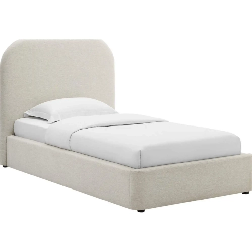 Keynote Curved Twin Platform Bed in Ivory Heathered Weave Fabric