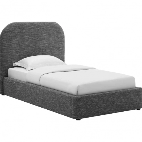 Keynote Curved Twin Platform Bed in Slate Heathered Weave Fabric