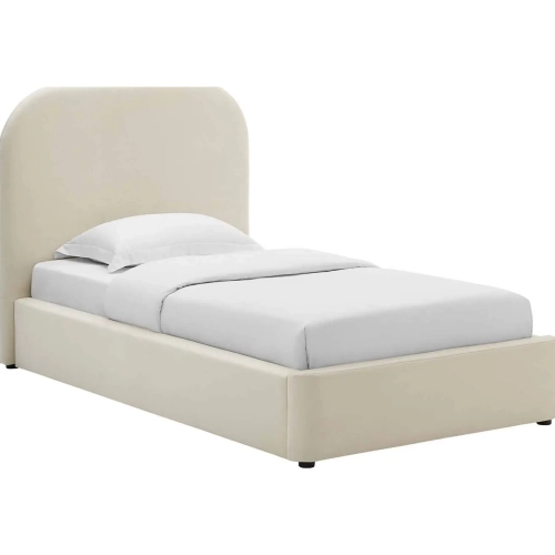 Keynote Curved Twin Platform Bed in Alabaster Performance Velvet