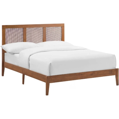 Sirocco Full Platform Bed in Walnut Brown Finish Rattan & Wood