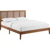 Sirocco Queen Platform Bed in Walnut Brown Finish Rattan & Wood