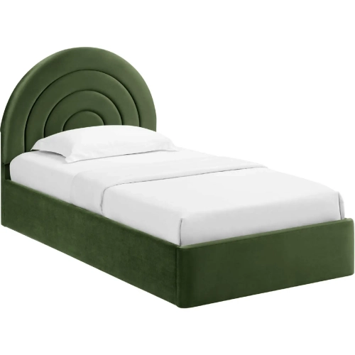 Solana Arched Twin Platform Bed in Moss Green Performance Velvet
