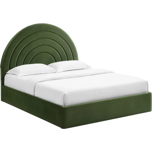 Solana Arched King Platform Bed in Moss Green Performance Velvet