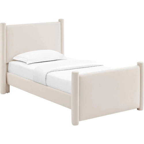 Rael Twin Platform Bed in Ivory Performance Velvet