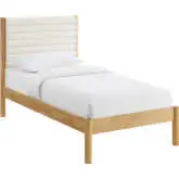 Olea Twin Platform Bed in Channel Tufted Boucle Fabric & Oak Finish Wood