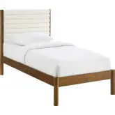 Olea Twin Platform Bed in Channel Tufted Boucle Fabric & Walnut Finish Wood