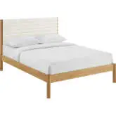 Olea Queen Platform Bed in Channel Tufted Boucle Fabric & Oak Finish Wood