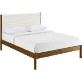 Olea Queen Platform Bed in Channel Tufted Boucle Fabric & Walnut Finish Wood