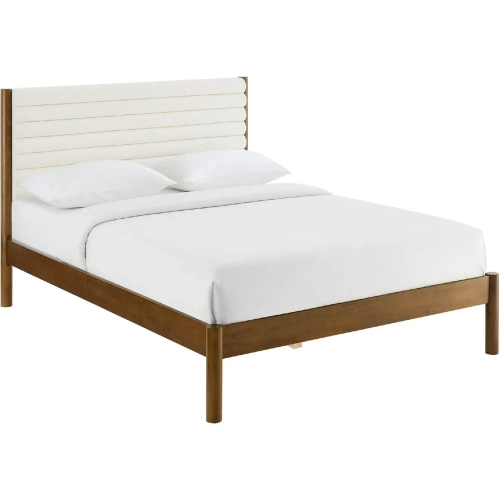 Olea King Platform Bed in Channel Tufted Boucle Fabric & Walnut Finish Wood
