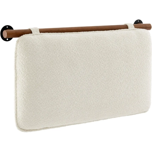 Anela Wall Mounted Twin Headboard in Cream Chenille Fabric & Walnut