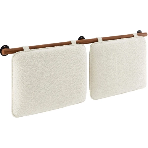 Anela Wall Mounted Queen Headboard in Cream Chenille Fabric & Walnut