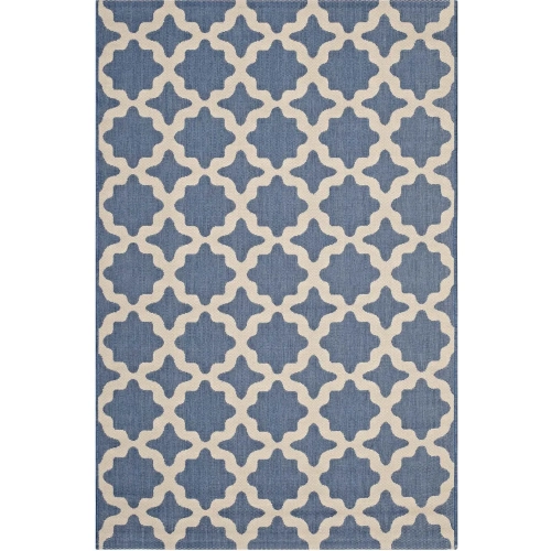 Cerelia Moroccan Trellis 9 x 12 Indoor Outdoor Area Rug in Blue & Beige