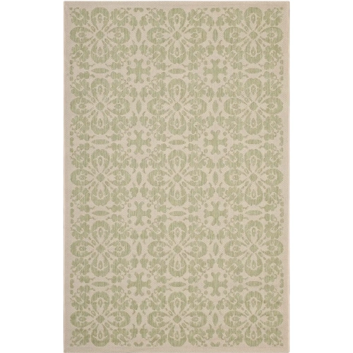 Ariana Vintage Floral Trellis 9 x 12 Indoor Outdoor Area Rug in Light Green & Beige
